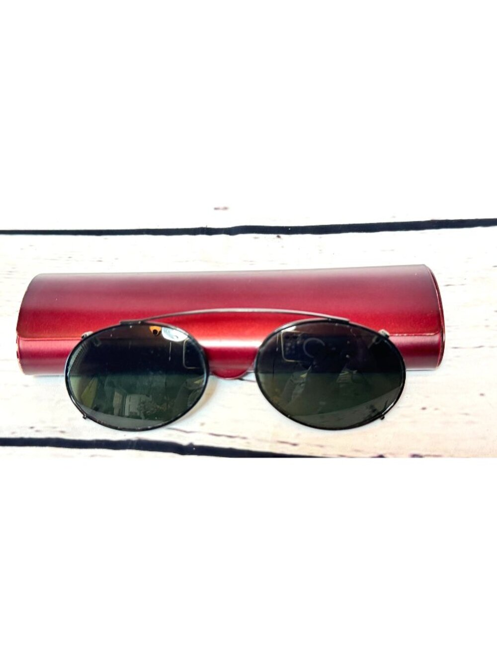 Clip On Oval Sunglasses With Black Tinted Lenses & Protective Aluminium Case